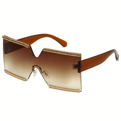 Oversized Zircon Decor Sunglasses Gradient Lens Glasses Square UV400
