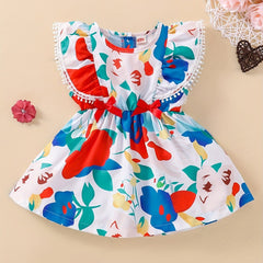 Baby Girls Floral Painting Graphic Flutter Sleeve Casual Dress