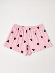 Heart Print Fluffy Loungewear Shorts