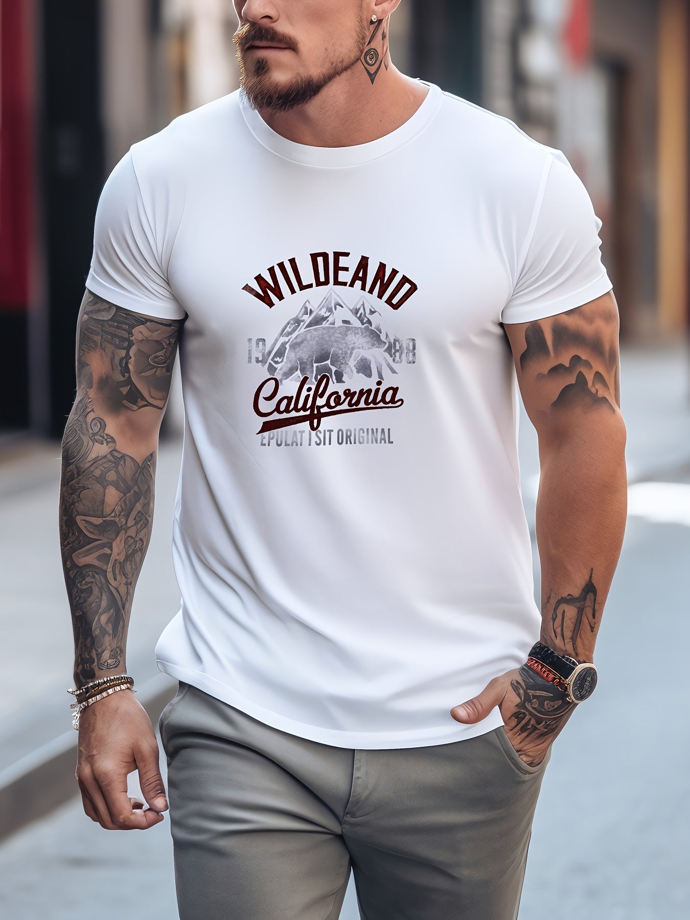 Graphic Print Leisure Sports T shirt Men's Casual Street Style Round Neck Tee