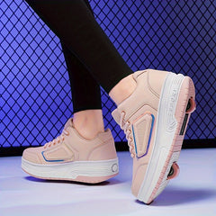 Girl's Roller Shoes Comfy Detachable Wheels Lace Up Skate Sneakers