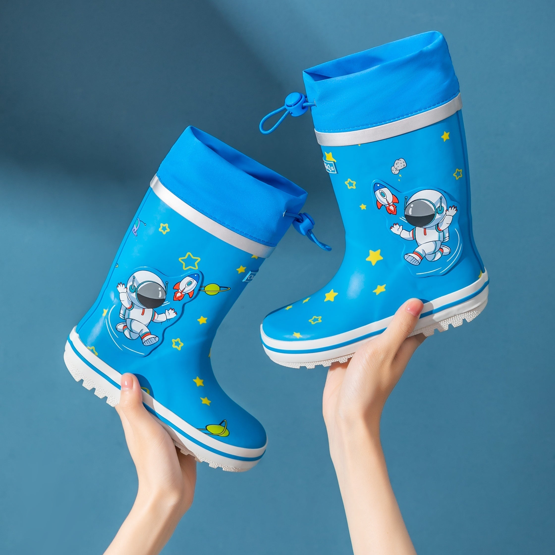 Kids Cartoon Rain Boots Astronaut Bunny Print