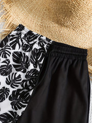 Boy's Plant Pattern Beach Shorts Drawstring Stretchy Casual Kids Clothes
