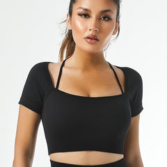 Ribbed Halterneck Sports Bra Quick Dry Yoga Workout Activewear