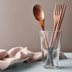 Japanese Style Wooden Flatware Set with Retro Cloth Pouch