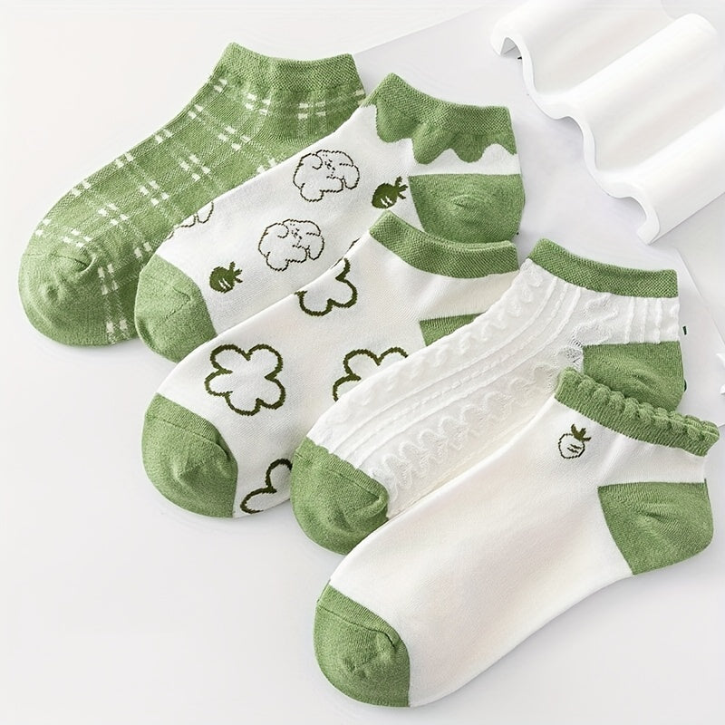 5 Pairs Girls Kids Low Cut Ankle Socks for Spring Autumn