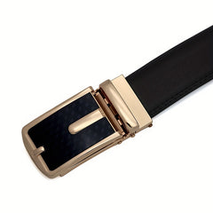 Men's PU Leather Business Belt with Golden Automatic Buckle