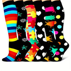 6 Pairs Compression Knee High Sports Socks for Running and Cycling