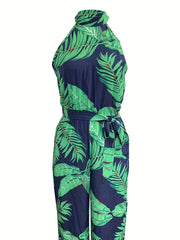 Tropical Print Tie Back Jumpsuit