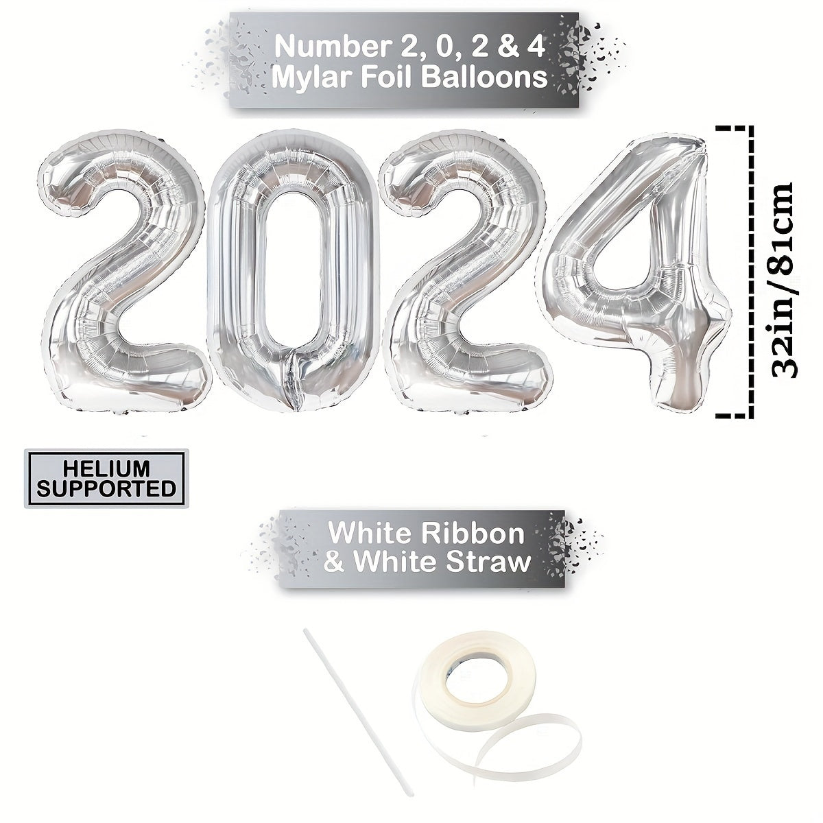 35pcs Silvery Year Theme Party Balloons Decoration Set