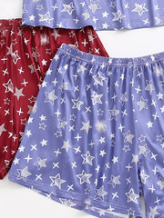 4 Pack Plus Size Pajamas Set Women's Plus Star Print Round Neck High Stretch