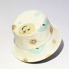 Cartoon Smiling Print Bucket Hat Yellow Lightweight Sunscreen Fisherman Cap