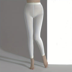 Solid Cropped Stockings Elastic High Waist Footless Pantyhose Women's