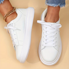 Minimalist Solid Sneakers Low Lace Up Round Toe Thick Bottom Shoes