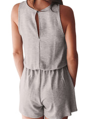 Solid Drawstring Waist Romper Jumpsuit Sleeveless