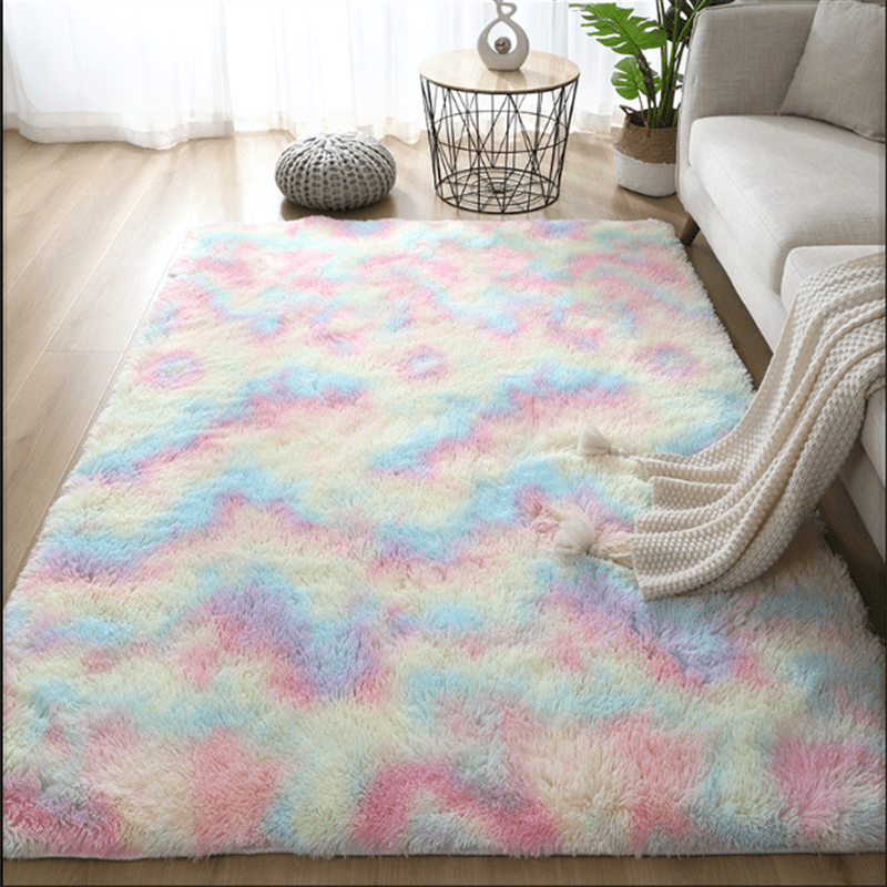 Luxury Plush Soft Area Rug for Bedroom Living Room - Tie Dyed Shag Furry Carpet