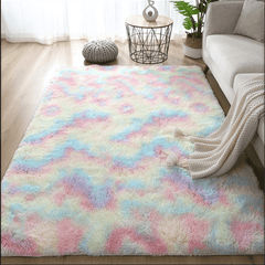 Luxury Plush Soft Area Rug for Bedroom Living Room - Tie Dyed Shag Furry Carpet