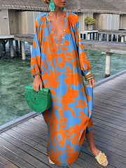 Graphic Print Long Sleeve Maxi Dress Women's Clothing
