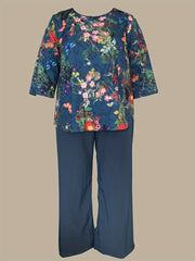 Women's Plus Floral Print Top & Solid Wide Leg Pants 2 Piece Set