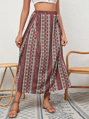 Boho Side Slit Maxi Skirt Random Print Vacation Casual Skirt