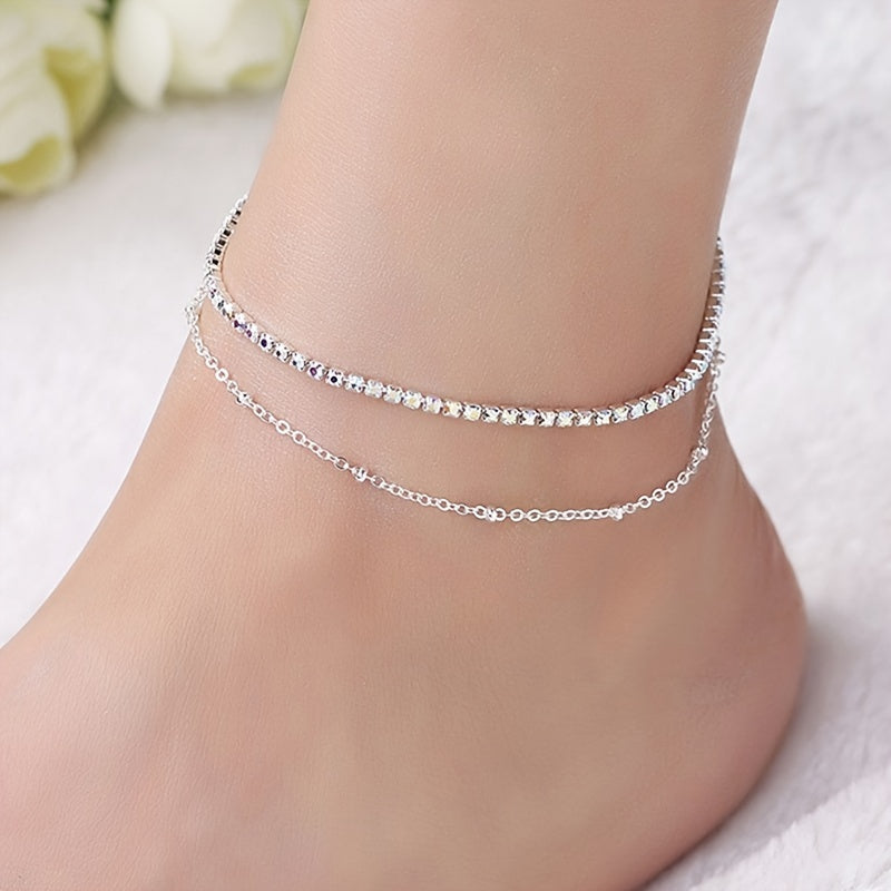 Colorful Zircon Punk Style Chain Anklet for Party Nightclub