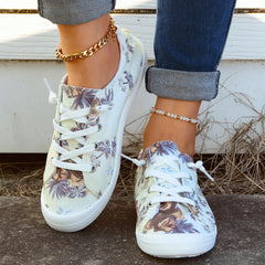Coconut Tree Print Canvas Shoes Low Top Lace Up Round Toe Casual Shoes