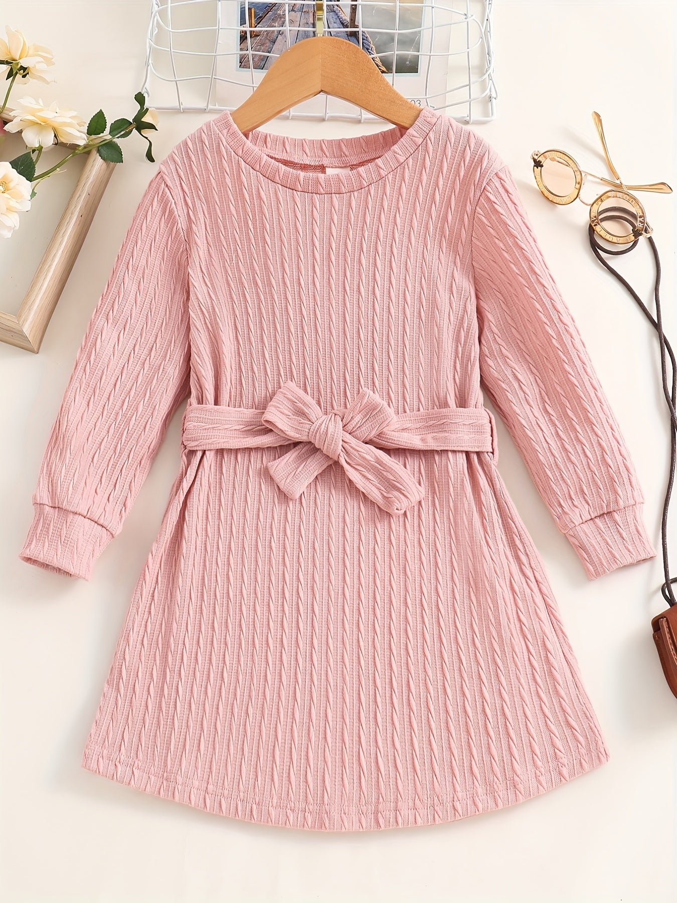 Girls Long Sleeve Knitted Dress - Autumn Winter Casual Midi
