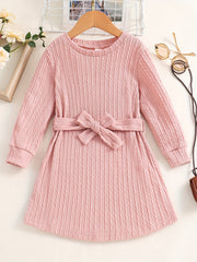 Girls Long Sleeve Knitted Dress - Autumn Winter Casual Midi