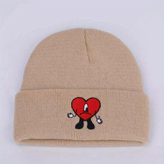 Heart Embroidery Beanie Unisex Warm Elastic Hip Hop Skull Cap