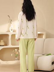 Floral Print Pajama Set Lace Up Top & Pants