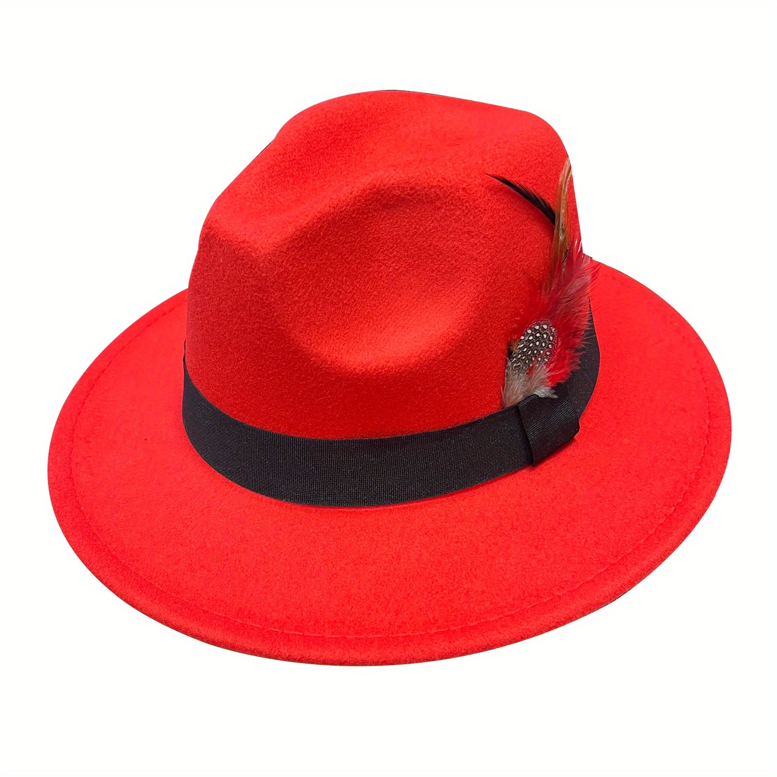 Wide Birm Fedora Hat Feather Decor Felt Hat