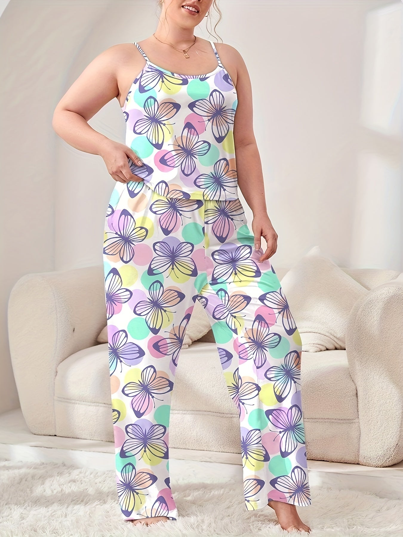 Butterfly & Dot Print Pajama Set