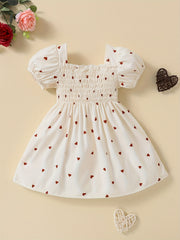 Newborn Princess Party Dress Sweet Heart Print Puff Sleeves Square Neck