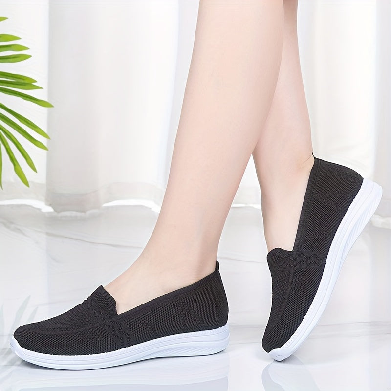 Women's Knit Flat Shoes Comfortable Low Top Slip On Casual Walking Shoes
