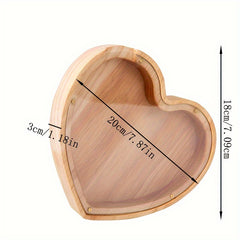 Wooden Coin Storage Jar Love Heart Kitten Gift Savings Wood Crafts Ornaments