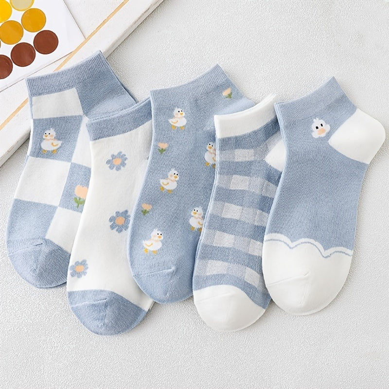 5 Pairs Women's Ankle Socks Cotton Low Cut Short Boat Socks