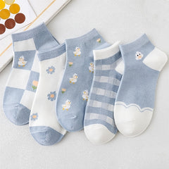 5 Pairs Women's Ankle Socks Cotton Low Cut Short Boat Socks