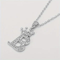 Zircon Crown Letter Necklace Pendant in Golden Plated Copper Chain