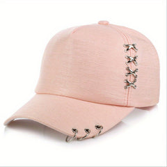 Metal Cross Iron Ring Duck Tongue Baseball Cap Unisex Sun Hat