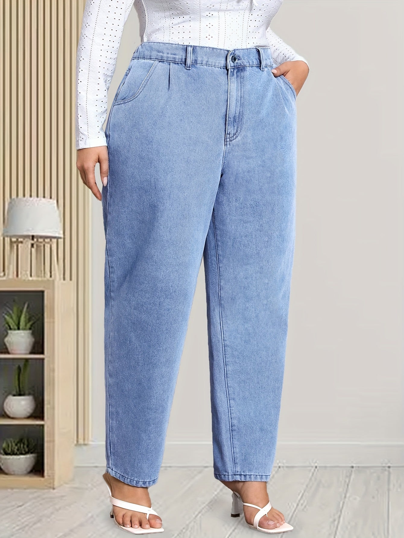 Button Fly High Rise Baggy Jeans