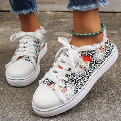 Christmas Cartoon & Leopard Pattern Skate Shoes Low Top Sneakers