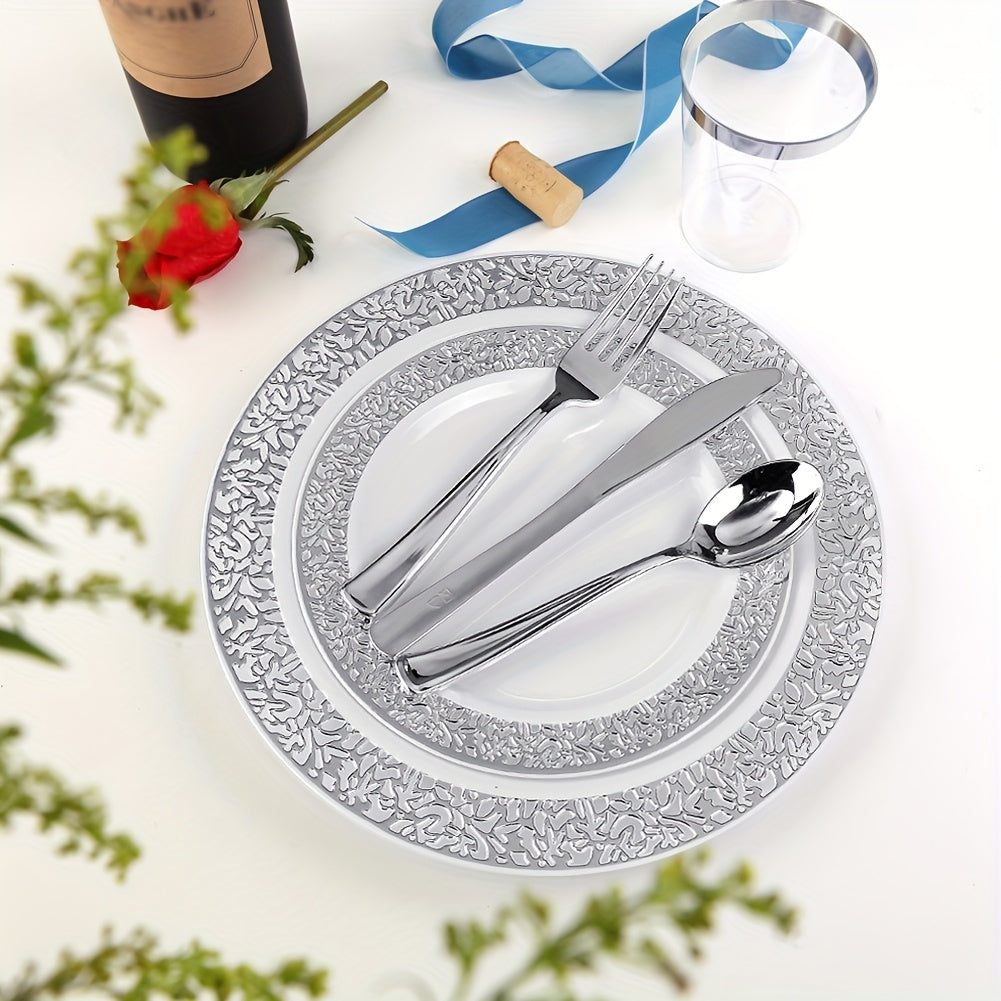 40-Piece Plastic Dinnerware Set with Silver Finish for Parties & Holidays