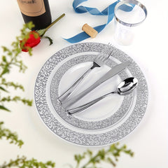 40-Piece Plastic Dinnerware Set with Silver Finish for Parties & Holidays