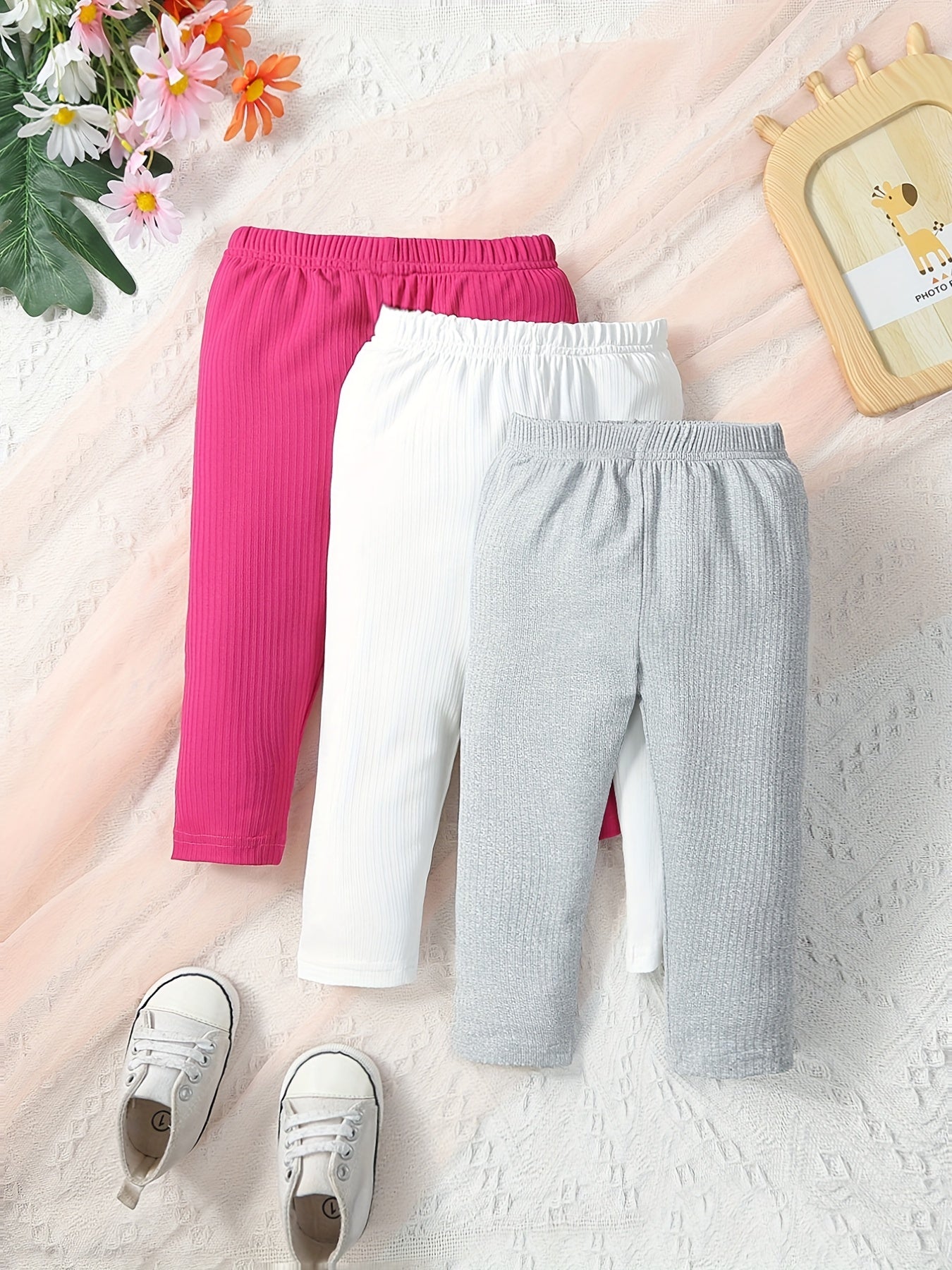 3pcs Cotton Comfortable Girls Long Pants Set Toddler Baby Stylish Trousers