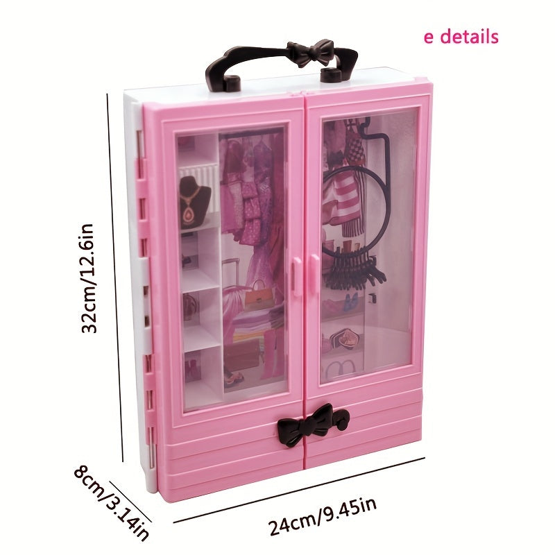 Pink Doll Wardrobe 10 Hangers Fashionable Foldable Hangers Doll Furniture Access