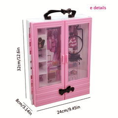 Pink Doll Wardrobe 10 Hangers Fashionable Foldable Hangers Doll Furniture Access