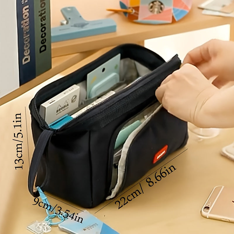 Double Canvas Pen Bag Functional Pencil Case Stationery Bag