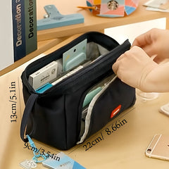 Double Canvas Pen Bag Functional Pencil Case Stationery Bag