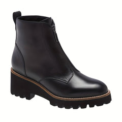 Women's Chunky Heel Ankle Boots Front Zipper Outdoor Non Slip Boots