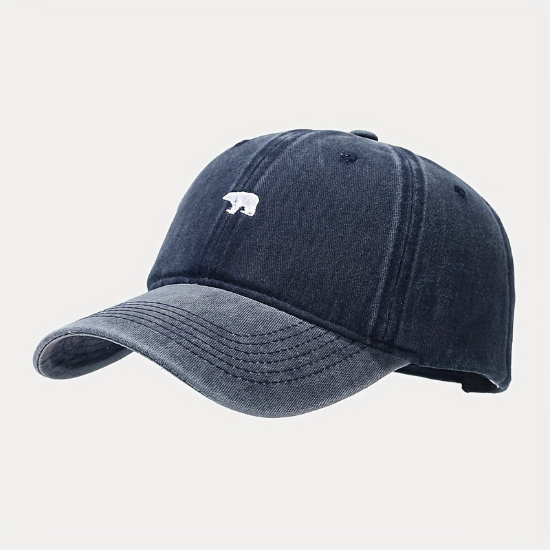 Polar Bear Embroidery Baseball Cap Distressed Unisex Sun Hat Solid Adjustable